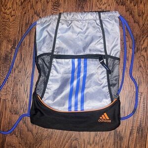 adidas Silver, Blue & Black Drawstring Gym Sack with Orange Accent
